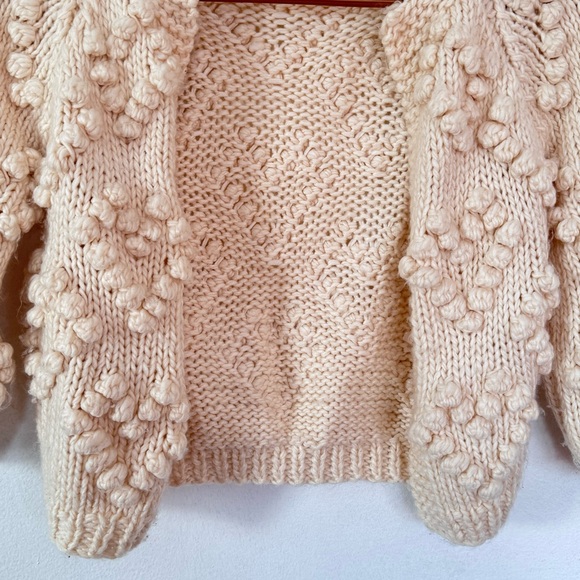 Hand Knit Your Love Cardigan Sweater In Ivory Girl Sz 5/6 - Picture 7 of 14